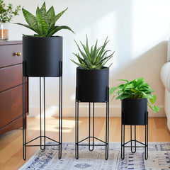 Set of 3 Tall Metal Planters with Stands