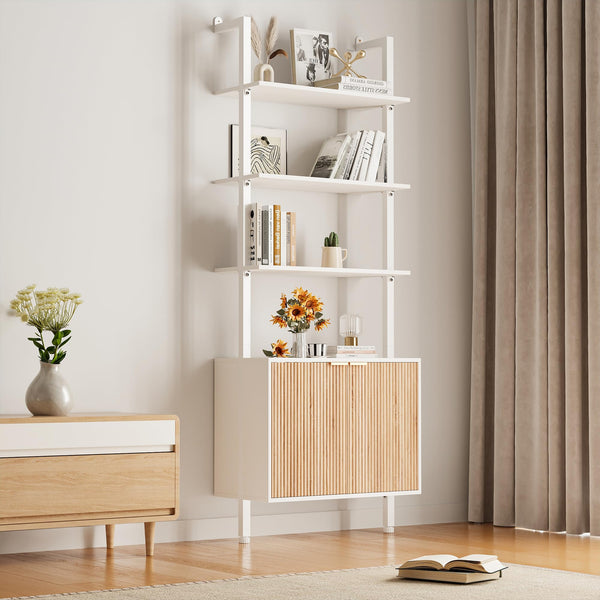 74" Ladder Bookshelf with Storage Cabinet