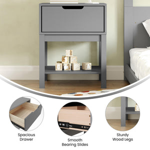 Kids Wood Nightstand with Drawer and Open Shelf