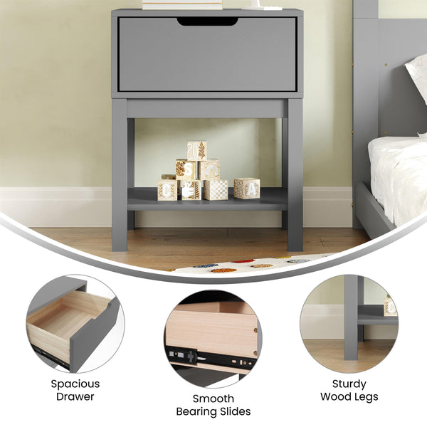 Kids Wood Nightstand with Drawer and Open Shelf