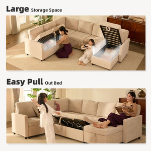107" Chenille Sectional Sleeper Sofa with Storage
