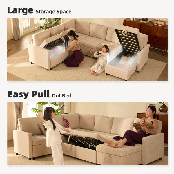 107" Chenille Sectional Sleeper Sofa with Storage