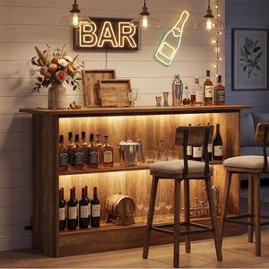 Farmhouse Bar Table with Storage Shelves & Footrest