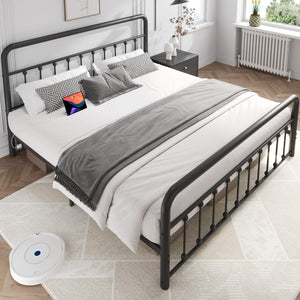 Metal Platform Bed Frame with LED Lights & Charging Station