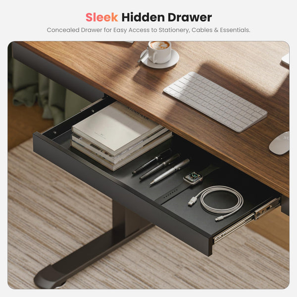Electric Standing Desk with Drawer & Power Outlet – 55 Inch Adjustable Height