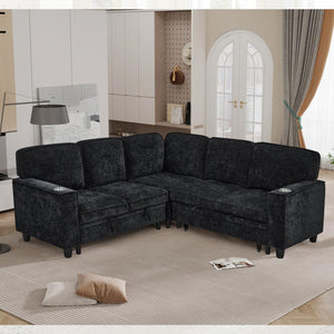 L-Shaped Sectional Sleeper Sofa with Pull-Out Bed & Storage