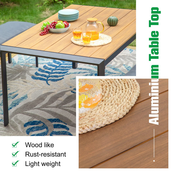 3-Piece Aluminium Patio Dining Set with Benches and Cushions