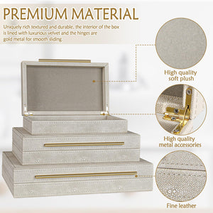 Set of 3 Shagreen Decorative Boxes with Velvet Lining
