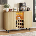 55" Wine Bar Cabinet with LED Light, Wine Rack & Glass Holder