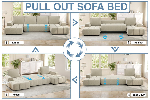 L-Shaped Sectional Sleeper Sofa with Storage & Pull-Out Bed