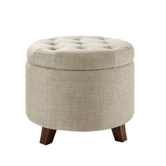 Round Storage Ottoman with Button Tufted Upholstered Footstool