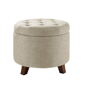 Round Storage Ottoman with Button Tufted Upholstered Footstool