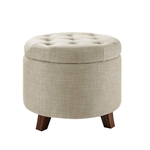 Round Storage Ottoman with Button Tufted Upholstered Footstool