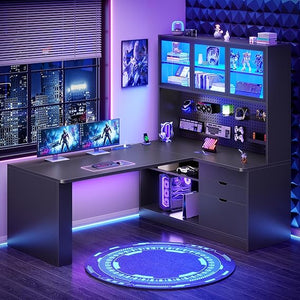 L-Shaped Gaming & Office Desk with Storage