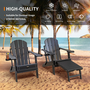 Folding Adirondack Chairs with Retractable Footrest & Cup Holders – HDPE, 400 LBS Capacity
