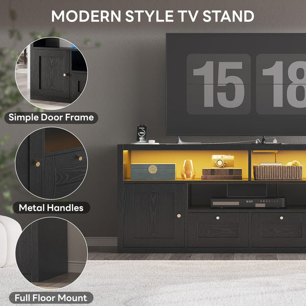 57" Modern TV Stand with LED Lights & Charging Station