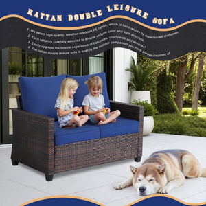 Outdoor Rattan Loveseat with Water-Resistant Cushions