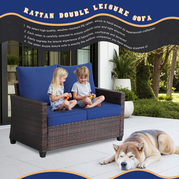 Outdoor Rattan Loveseat with Water-Resistant Cushions