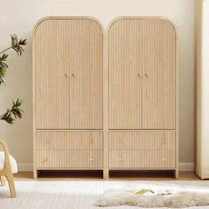 Arched Armoire Wardrobe Closet with Hanging Rod & Drawers