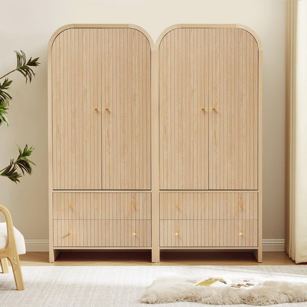 Arched Wardrobe Closet with Hanging Rod and 2 Drawers