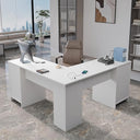 L-Shaped Desk with File Cabinet & Power Outlets – 60 Inch Corner Computer Desk