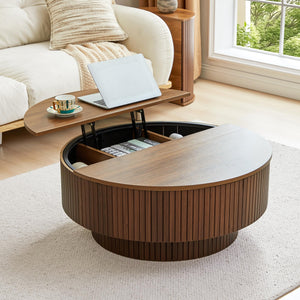 Round Coffee Table with Lift-Top & Flip-Top Storage