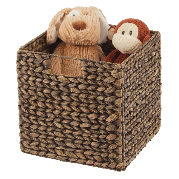 Woven Hyacinth Cube Storage Baskets with Handles – Set of 6, Brown Wash