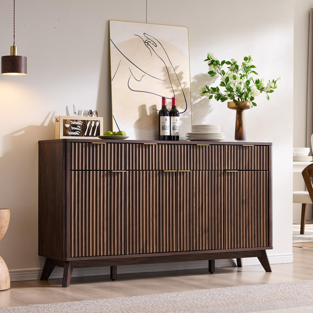 60-Inch Fluted Buffet Sideboard Cabinet with Drawers & Doors