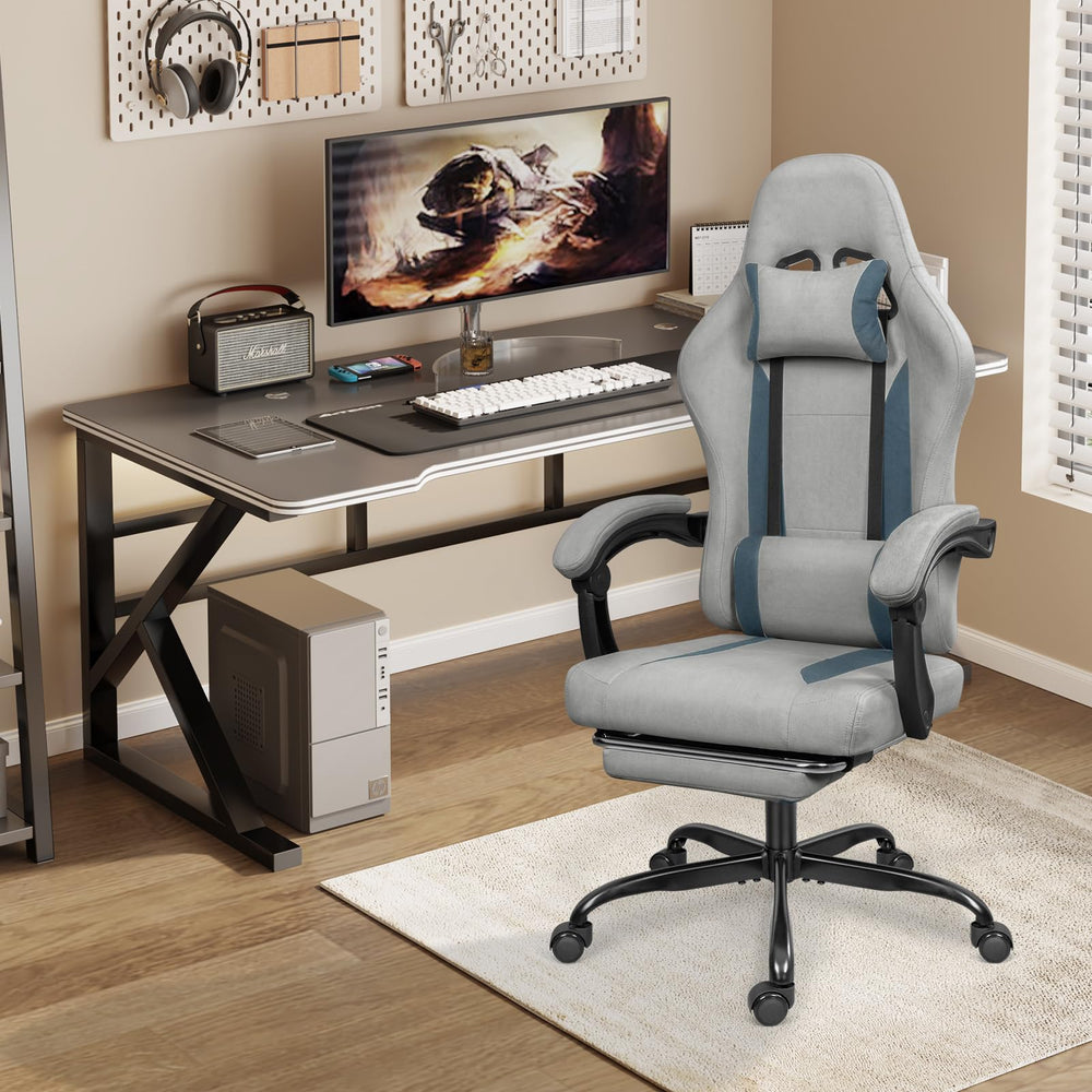 Breathable Fabric Gaming Chair with Footrest