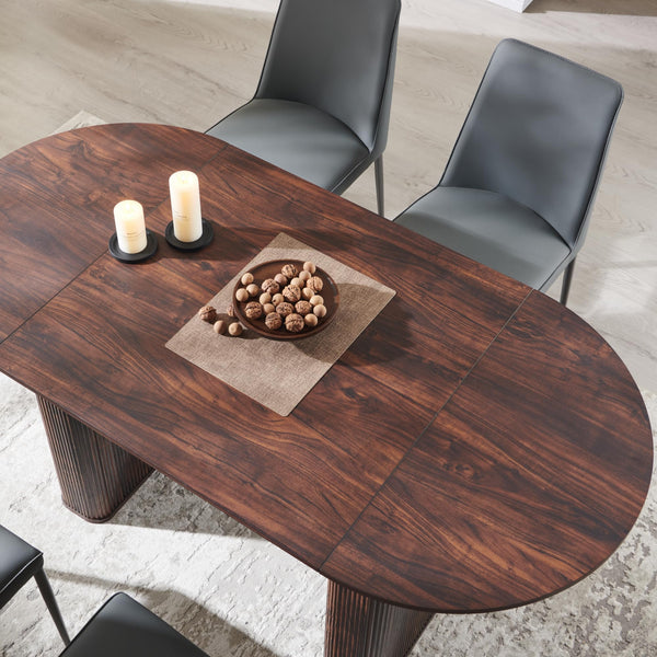 63 Inch Oval Dining Table for 4-6 | Mid-Century Modern Fluted Base Kitchen Table