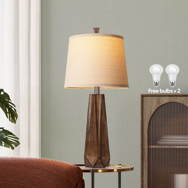 Modern Resin Table Lamps Set of 2 - 3 Color Temperature, Linen Shade, 27"
