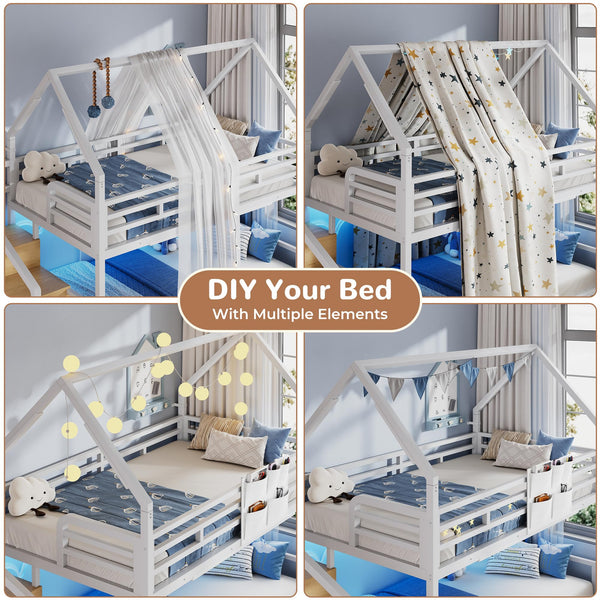 Twin Over Twin Bunk Bed with Storage Staircase & LED Lights