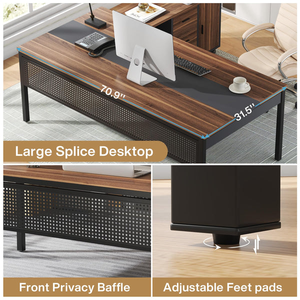 L-Shaped Executive Desk with Mobile File Cabinet & Storage Shelves