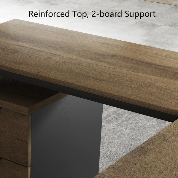 L-Shaped Executive Desk with Drawers & Power Outlet, 63"