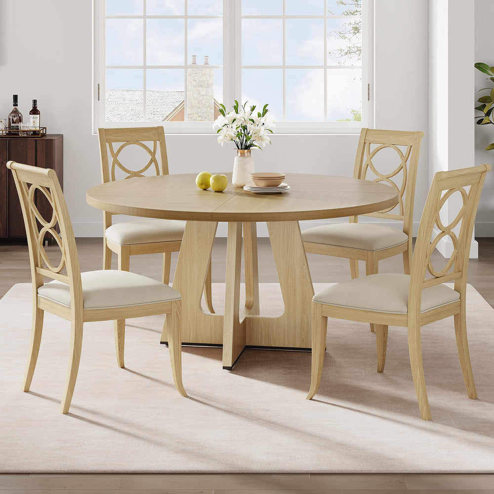 47-Inch Round Farmhouse Dining Table with Wooden Top & Pedestal Base