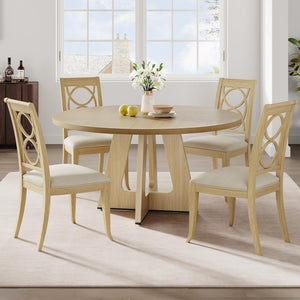 47-Inch Round Farmhouse Dining Table with Wooden Top & Pedestal Base