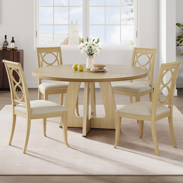 47-Inch Round Farmhouse Dining Table with Wooden Top & Pedestal Base