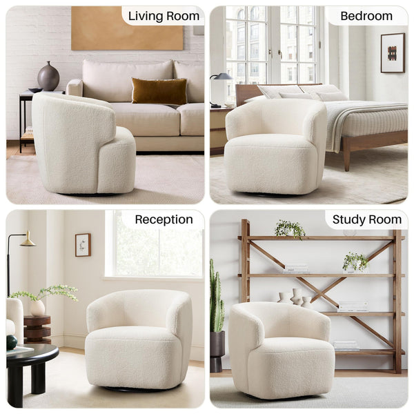 360° Swivel Barrel Accent Chair – Boucle Upholstered
