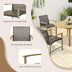 Outdoor PE Wicker Patio Dining Chairs Set of 4 with Acacia Wood Armrests