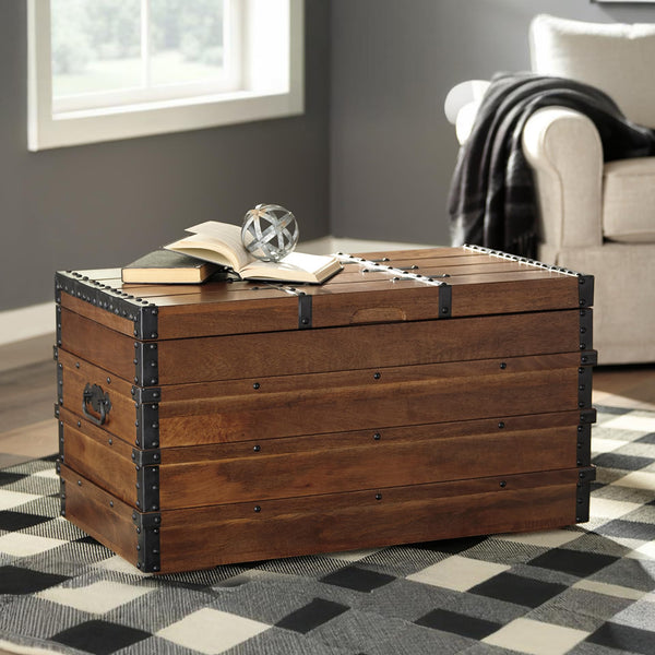 Wood Storage Trunk Coffee Table with Lift Top – Dark Brown