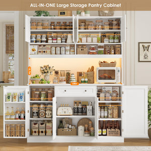 Tall Kitchen Pantry Cabinet with LED & Charging Station