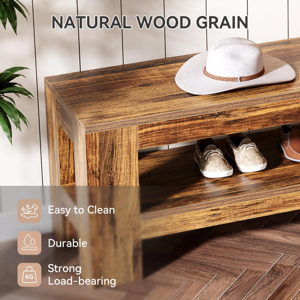 59" Entryway Bench with Storage Shelf, Rustic Brown