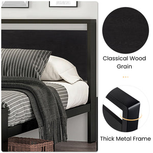 Metal Platform Bed Frame with Wooden Headboard & Footboard