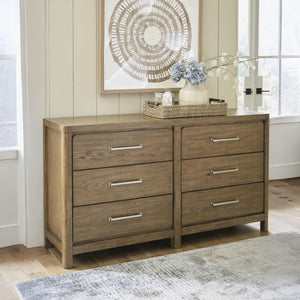 6-Drawer Bedroom Dresser – Hardwood & Hickory Veneer, Light Brown