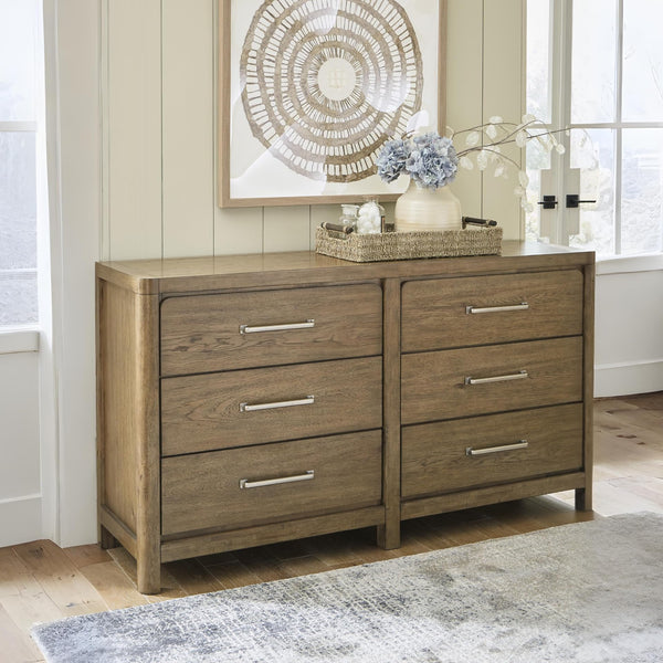 6-Drawer Bedroom Dresser – Hardwood & Hickory Veneer, Light Brown