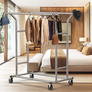 Heavy Duty Double Rail Garment Rack, 200 lb Capacity, Extendable Rod