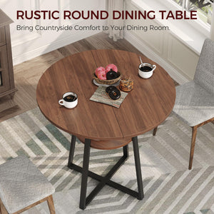 Round Dining Table with Storage Shelf, 31.5" Farmhouse Kitchen Table for 2-4