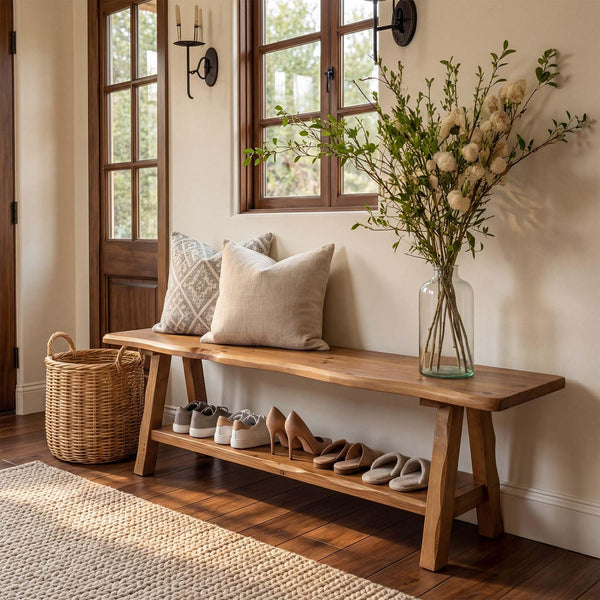 55-Inch Solid Wood Entryway Bench
