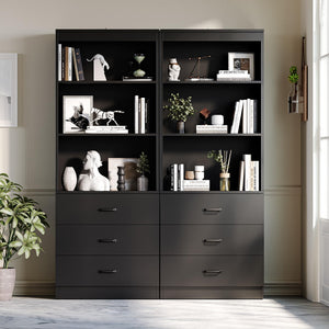 Tall Bookshelf with Drawers & Open Shelves
