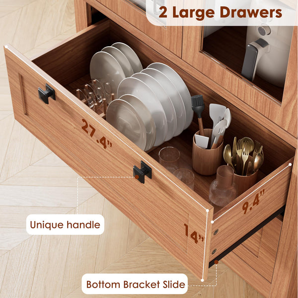 71" Tall Kitchen Pantry Cabinet with Glass Doors & Drawers